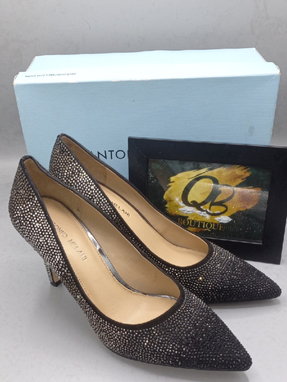 ANTONIO MELANI Black Crystal-Embellished Pointed Toe Pumps